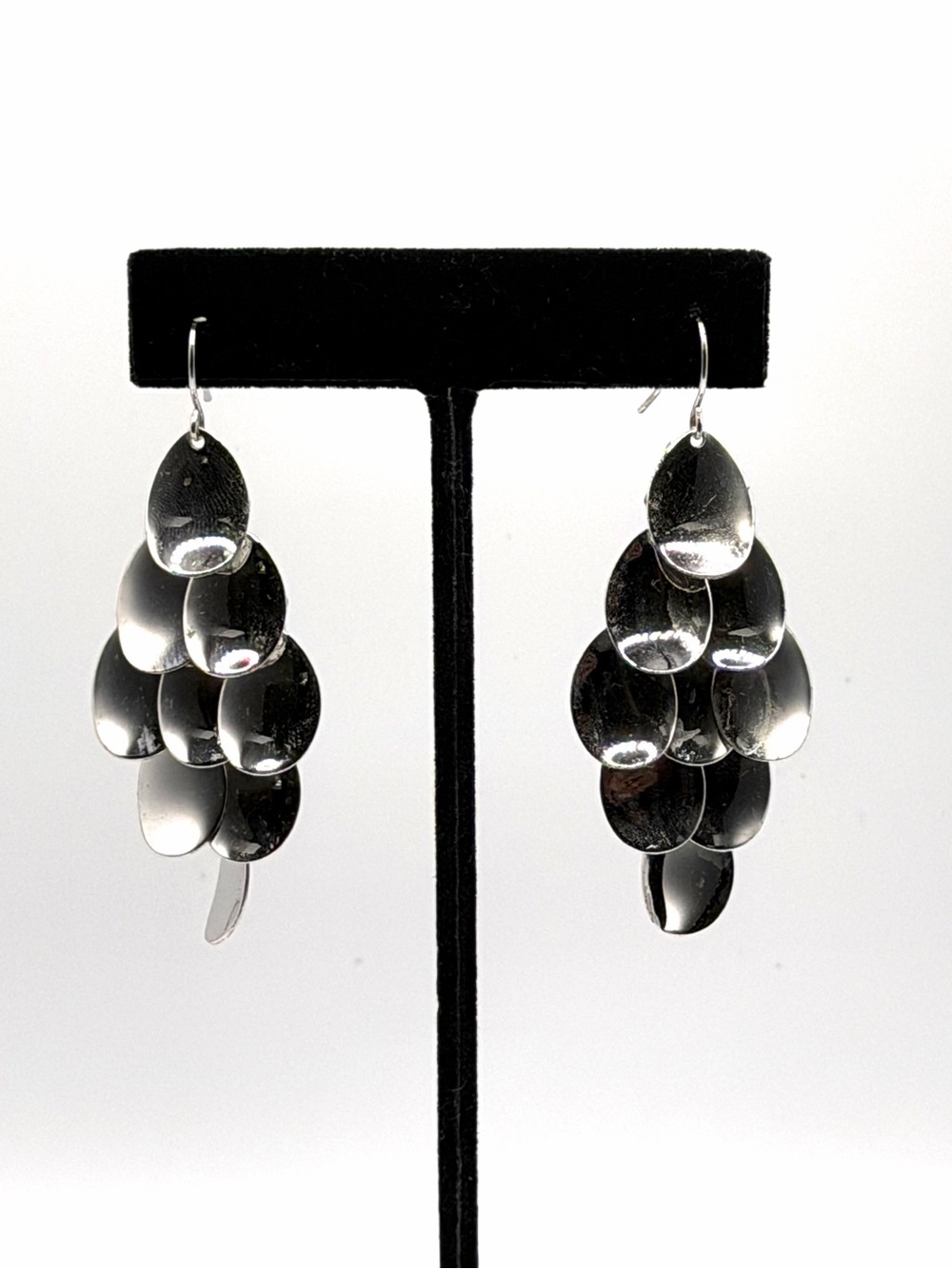 Silver Dangle Disc Cluster Earrings